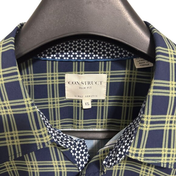 CON.STRUCT Button Up Shirt Slim Fit 4-way Stretch Check Mens Large XL - Picture 4 of 7